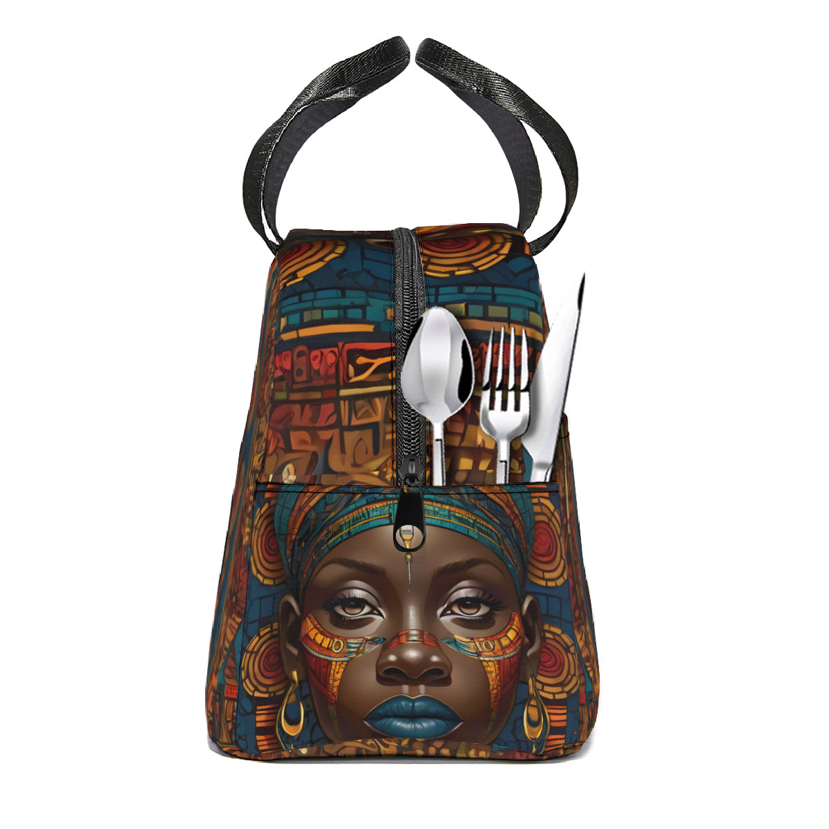 African Image Personalised canvas handheld insulated lunch bag (with side pocket)|Polyester