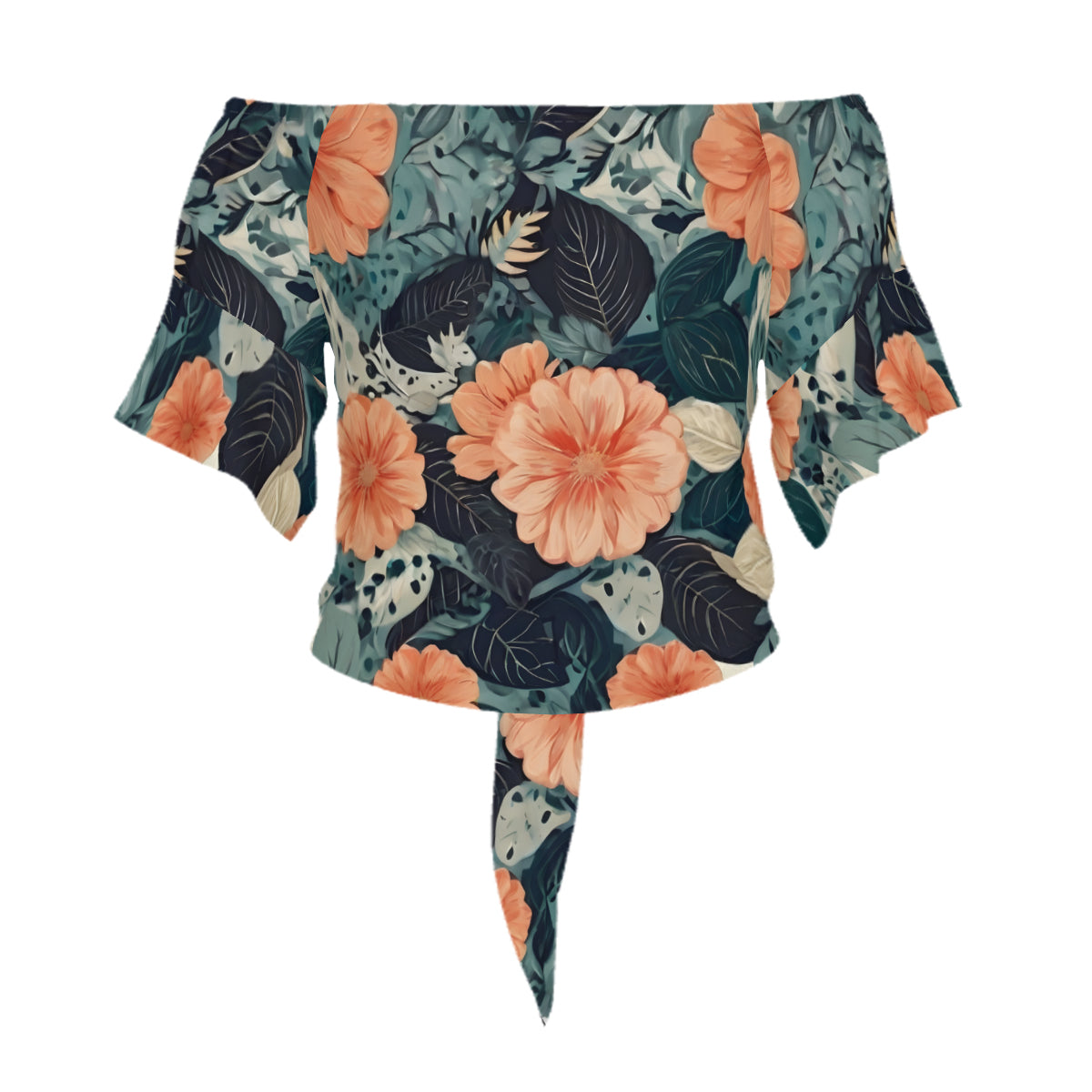 Floral Red Women's One-shoulder Tie short sleeves