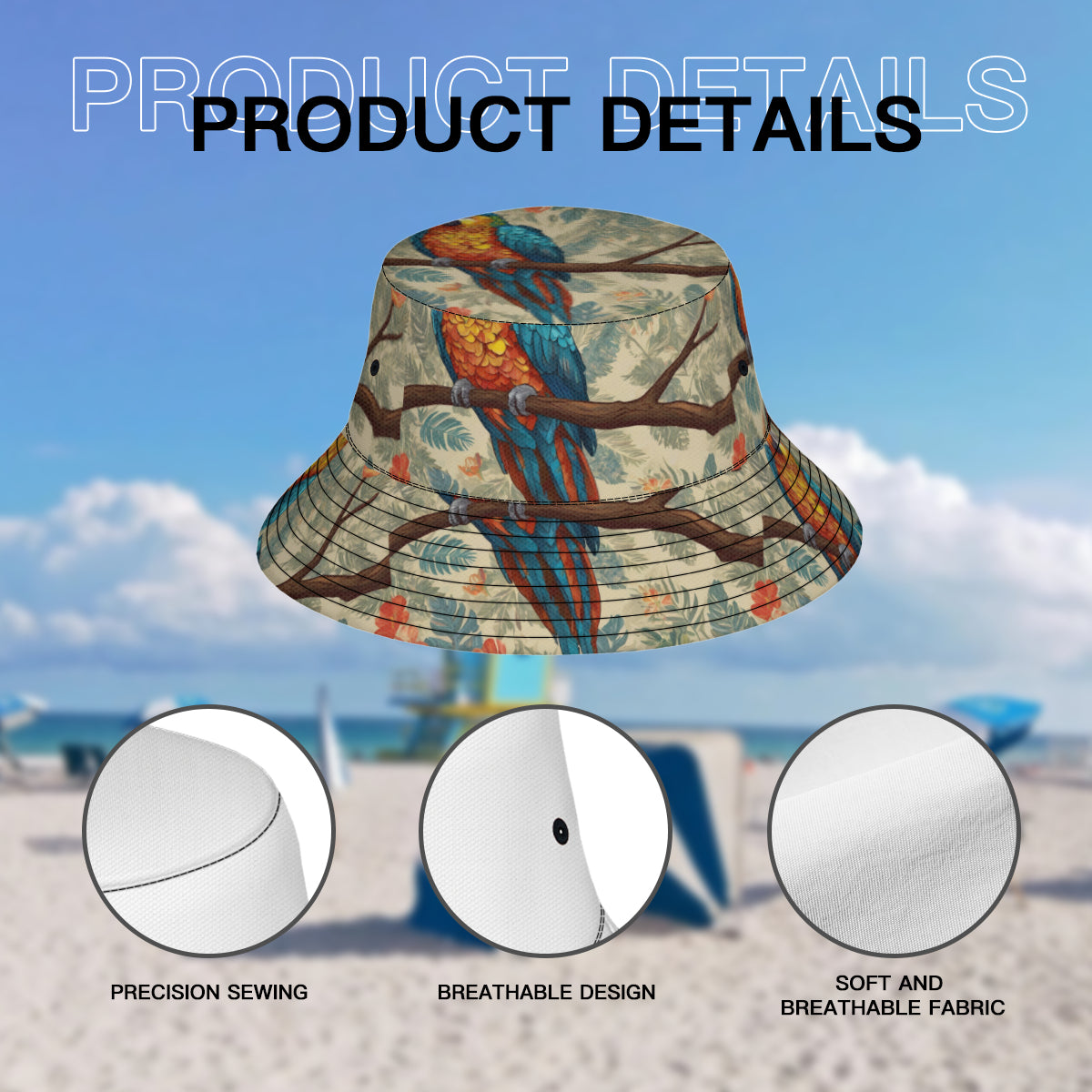 Parrot Design Double-Sided All-Over Print Fisherman Hat | Polyester