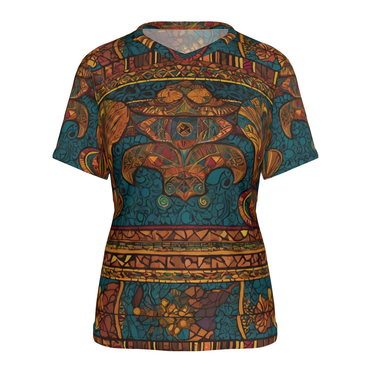 African Design Women's V-Neck Short Sleeve T-Shirt | Polyester