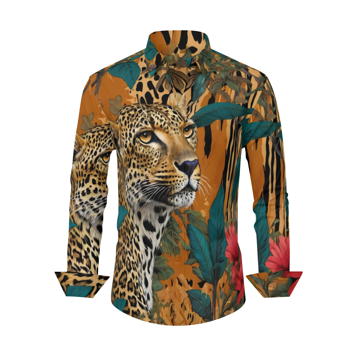 Warrior Leopard Men's Classic Long-Sleeved Shirt | Polyester