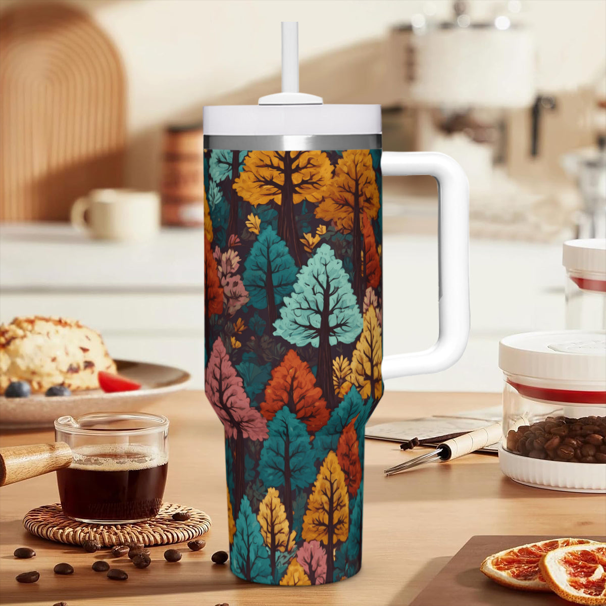 Beautiful Floral Large Capacity Tumbler with Handle(1100ml/40oz) | Stainless Steel 304