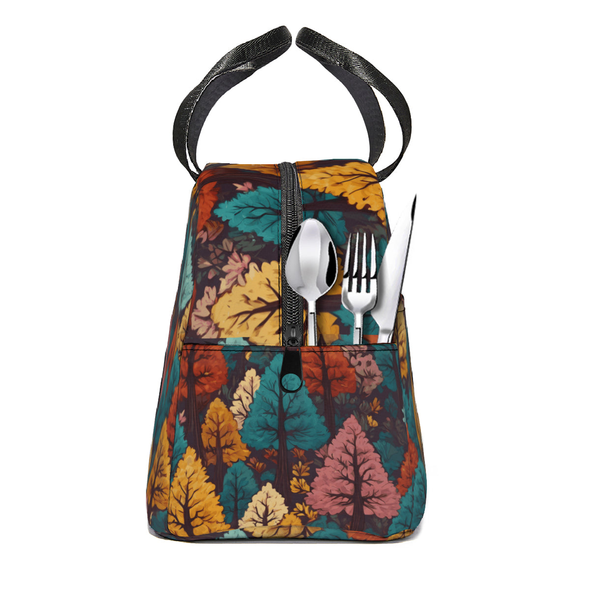 Beautiful Floral personalised canvas handheld insulated lunch bag (with side pocket)|Polyester