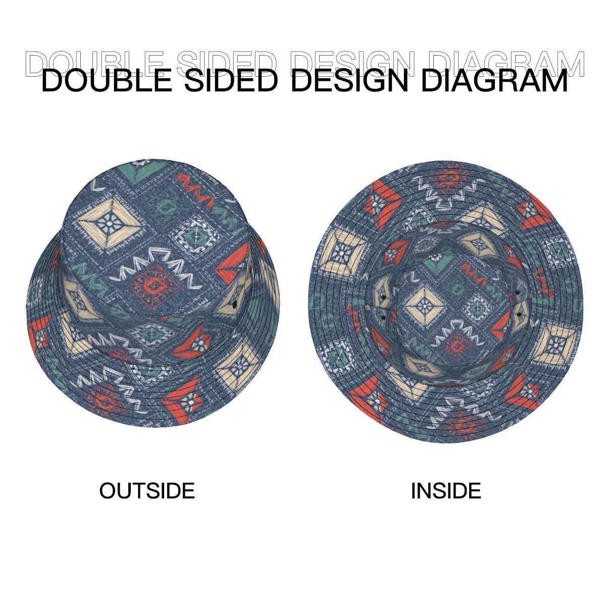 Denim Abstract Design Double-Sided Fisherman Hat | Polyester