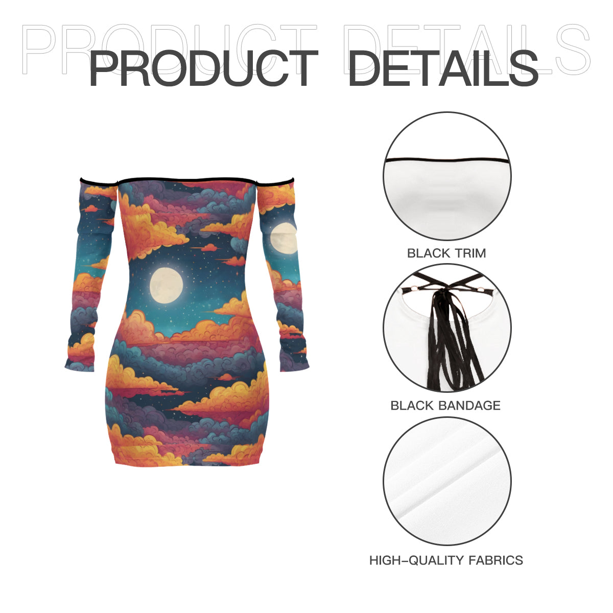 Sky Beauty Abstract Women's Off-shoulder Back Lace-up Dress | Polyester