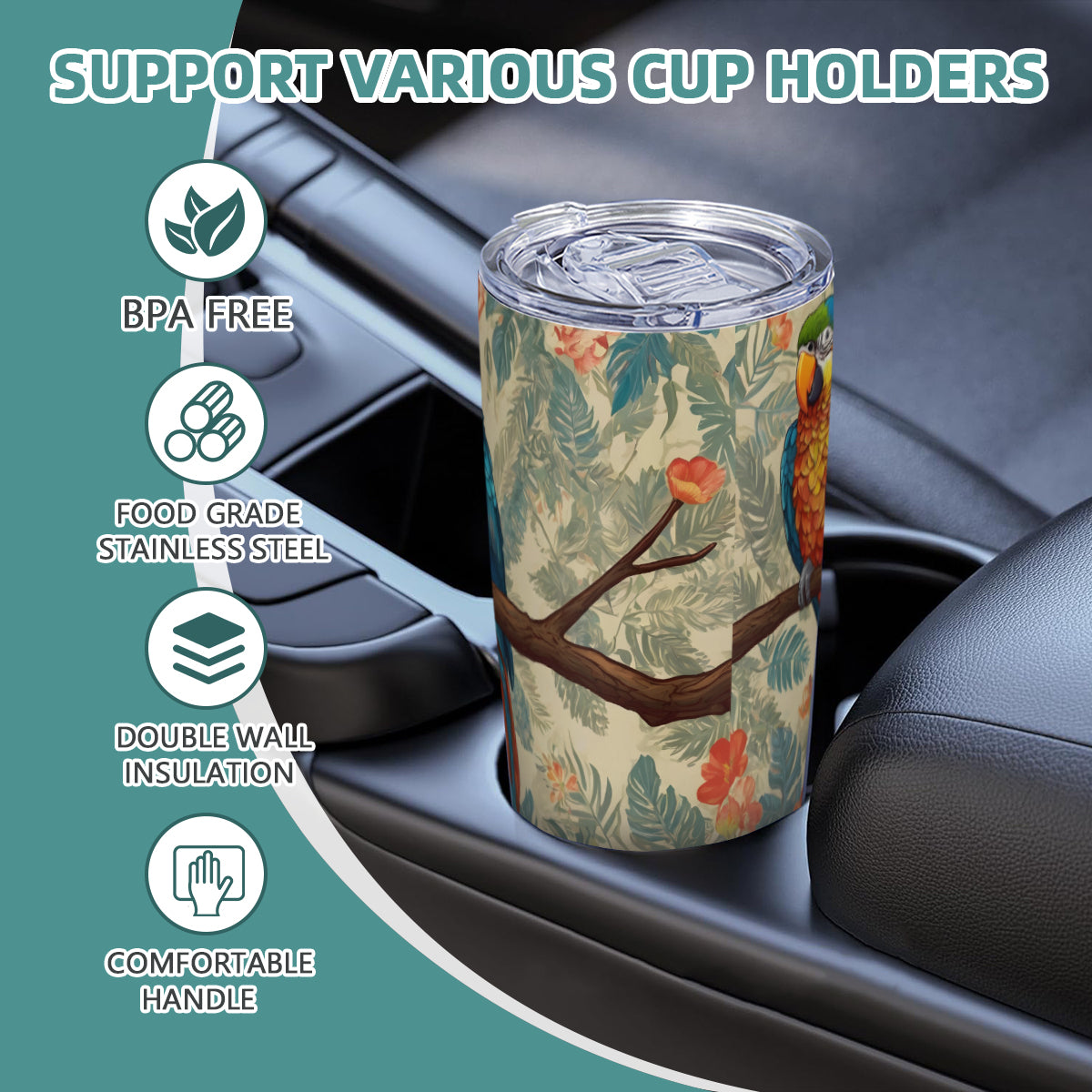 Parrot Design Outdoor Travel Carry Tumbler (600ml/20oz) | Stainless Steel 304