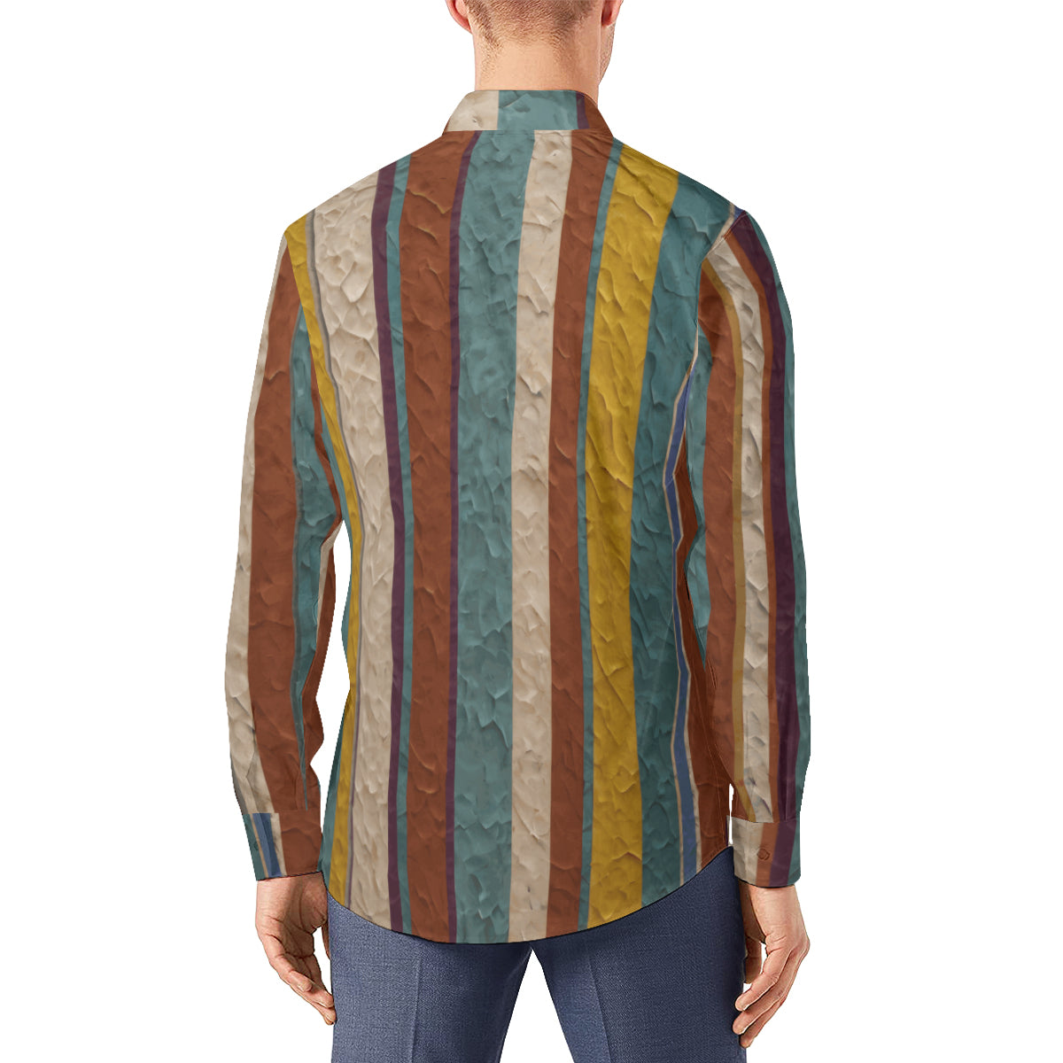 Strip Design Men's Classic Long-Sleeved Shirt | Polyester