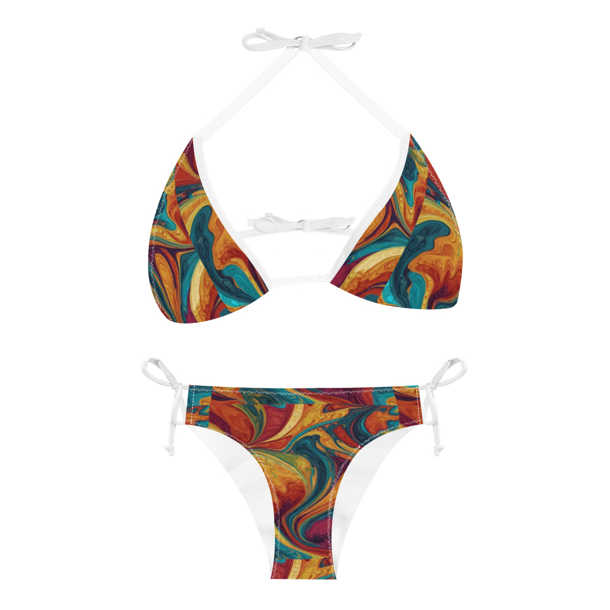Colorful Design Three-Point Bikini Swimsuit