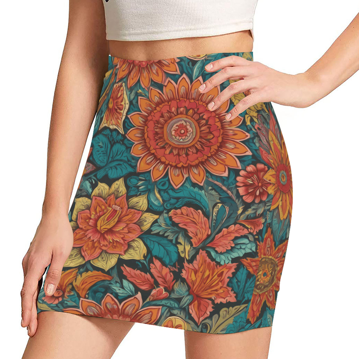 Floral Red Wrap Hip Skirt