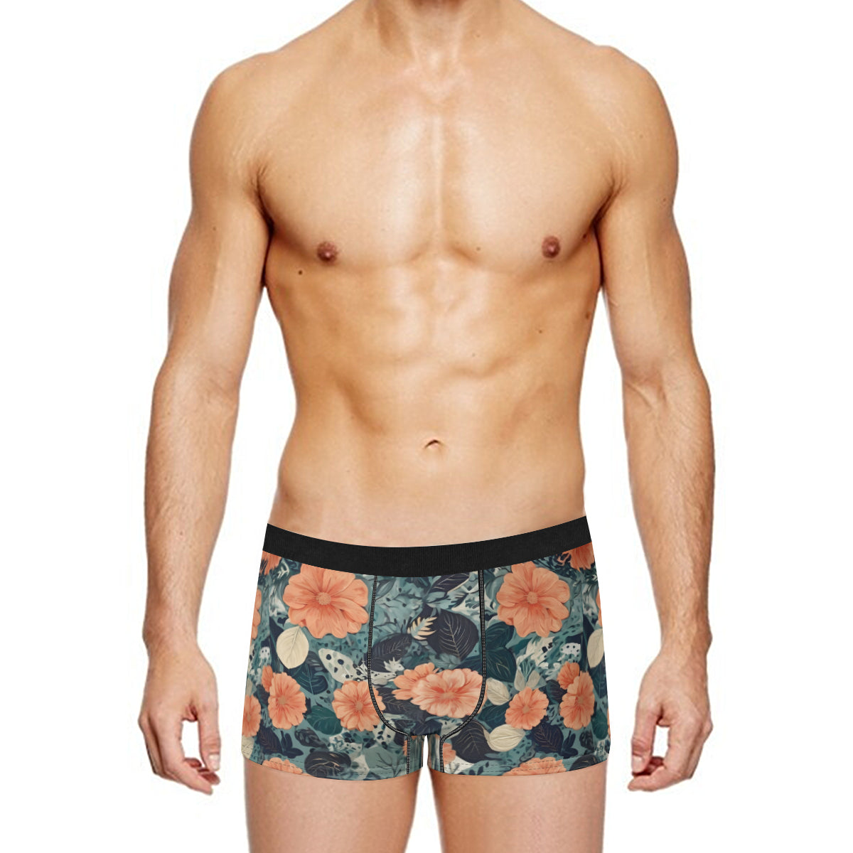 Floral Red Men's Underwear (Front and Back Design)丨Polyester