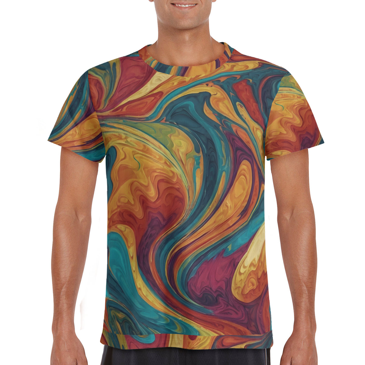 Colorful Design Men's T-Shirt (Mesh Fabric) | Polyester
