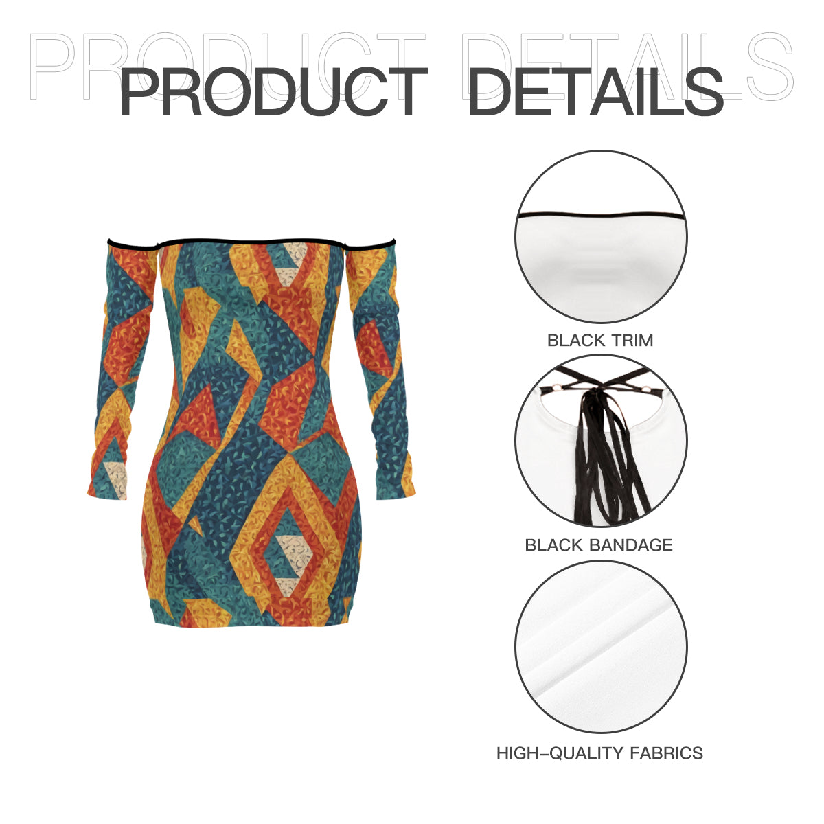 Abstract Pattern Women's Off-shoulder Back Lace-up Dress | Polyester
