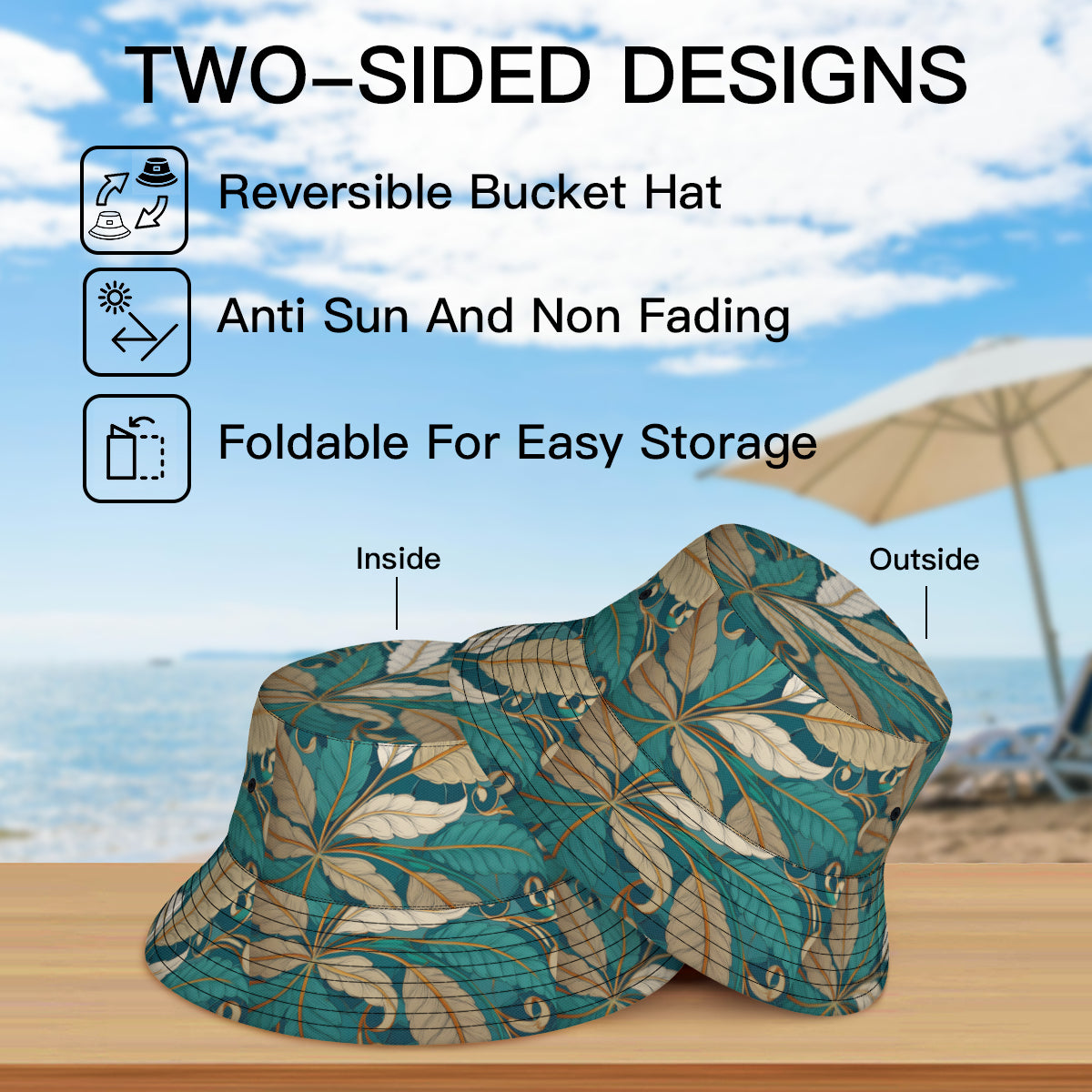 Tropical Leaves Double-Sided FPrint Fisherman Hat | Polyester