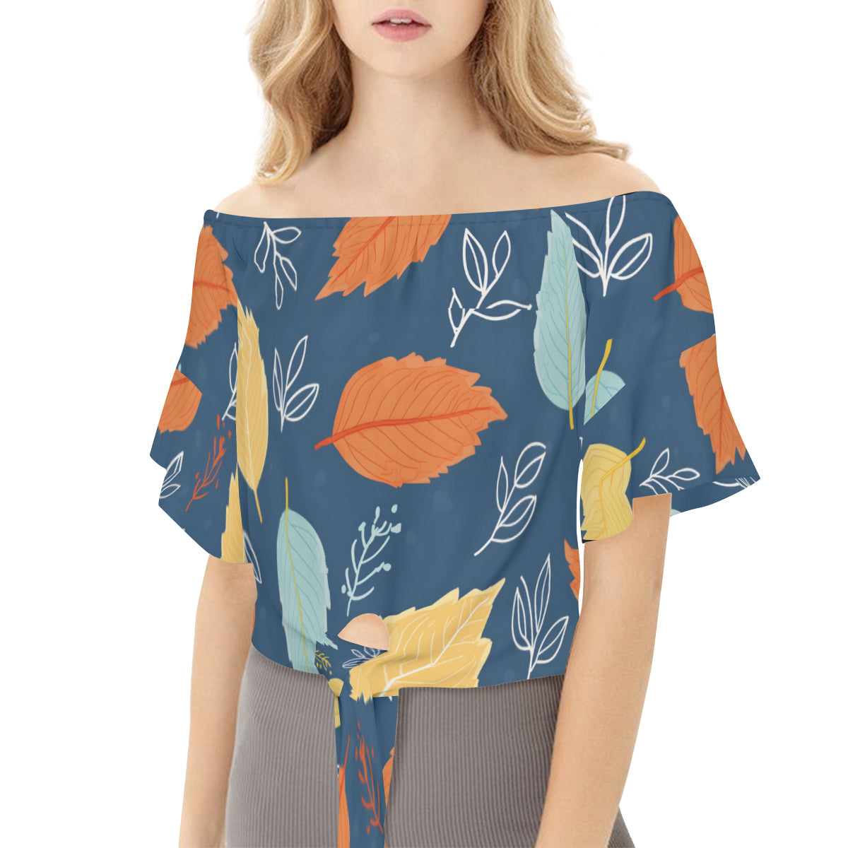 Beautiful Floral Women's One-shoulder Tie Short Sleeves T-shirt