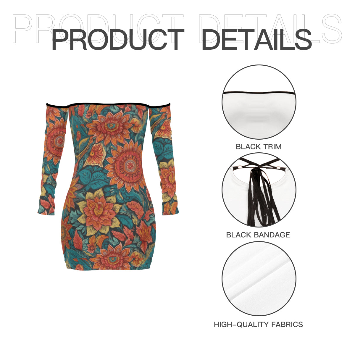 Floral Red Women's Off-shoulder Back Lace-up Dress