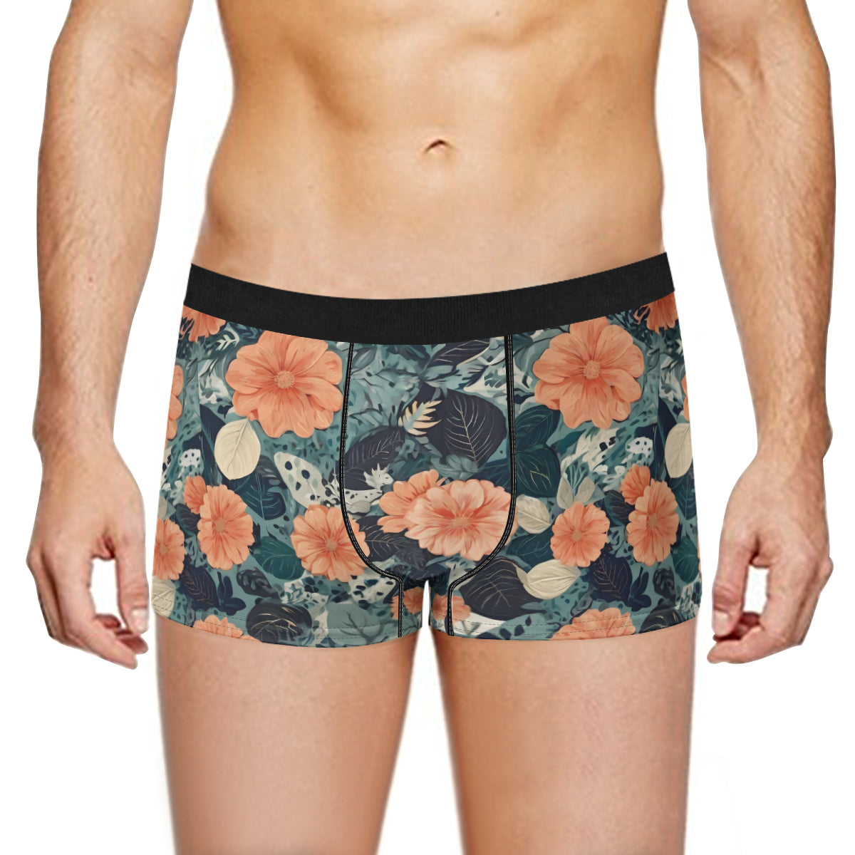 Floral Red Men's Underwear (Front and Back Design)丨Polyester