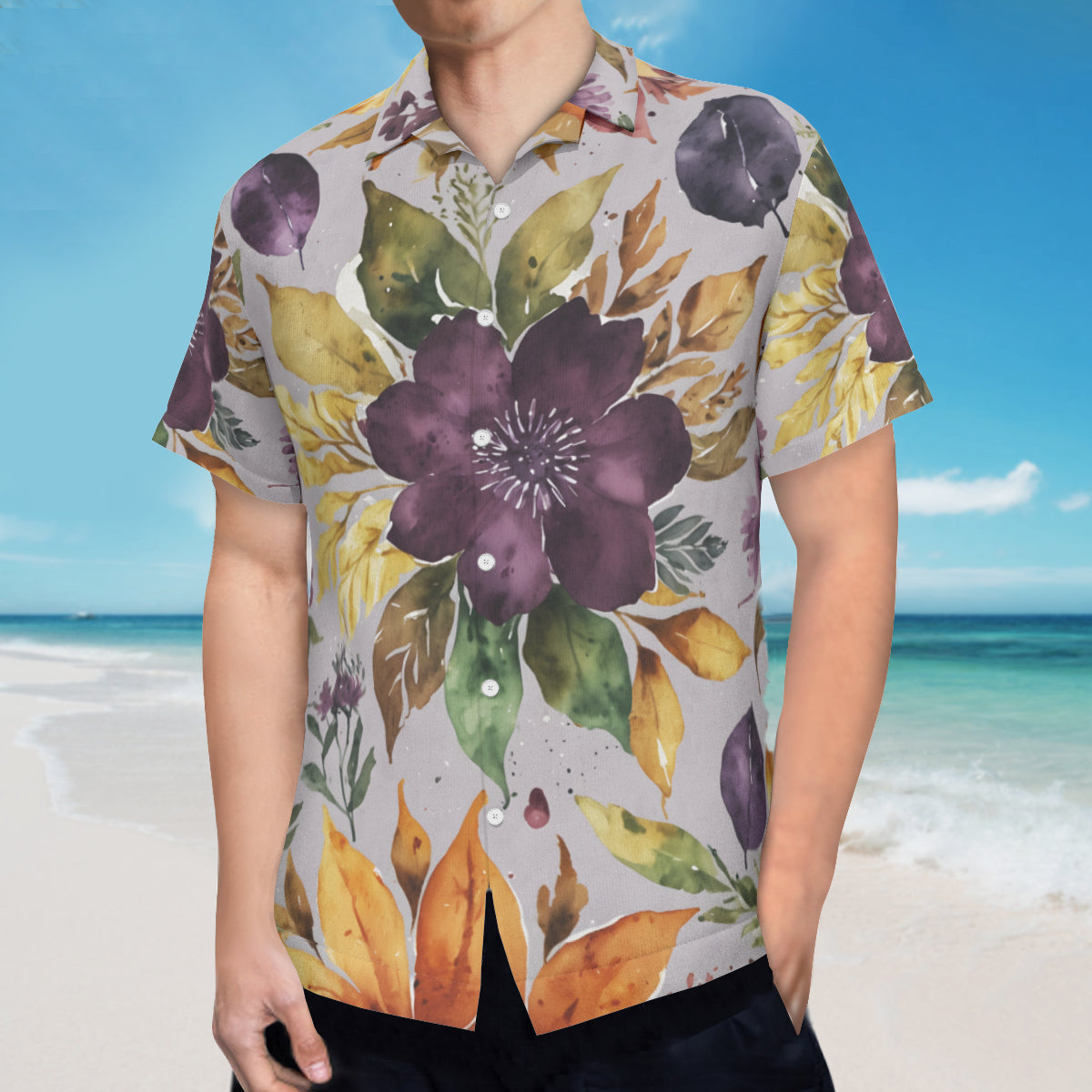 Velvet Floral Hawaiian Shirt(No chest pocket) | Polyester