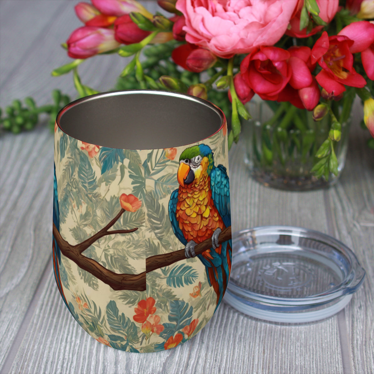Parrot Design Stemless Wine Tumbler(350ml/12oz)| Stainless steel 304