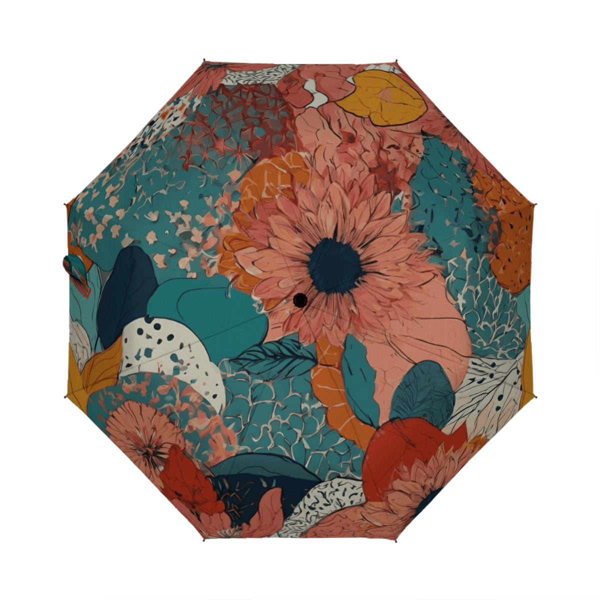 Awesome Floral Automatic Tri-Fold Black Rubber Umbrella (Outside Printing)|Polyester
