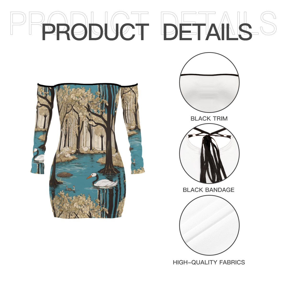 Landscape Wonder Women's Off-shoulder Back Lace-up Dress | Polyester