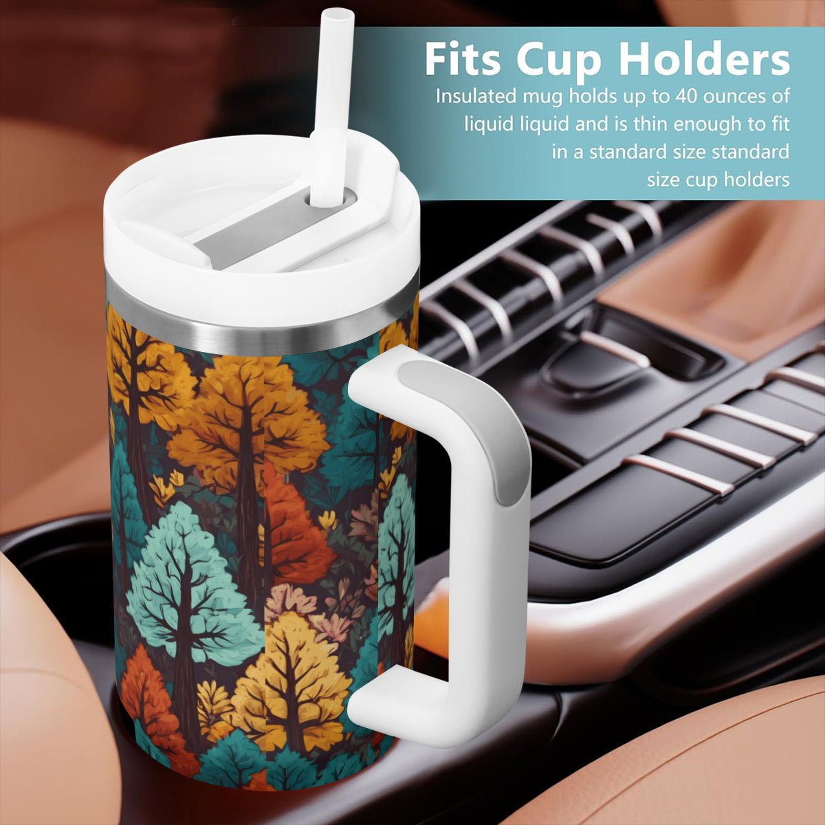 Beautiful Floral Large Capacity Tumbler with Handle(1100ml/40oz) | Stainless Steel 304