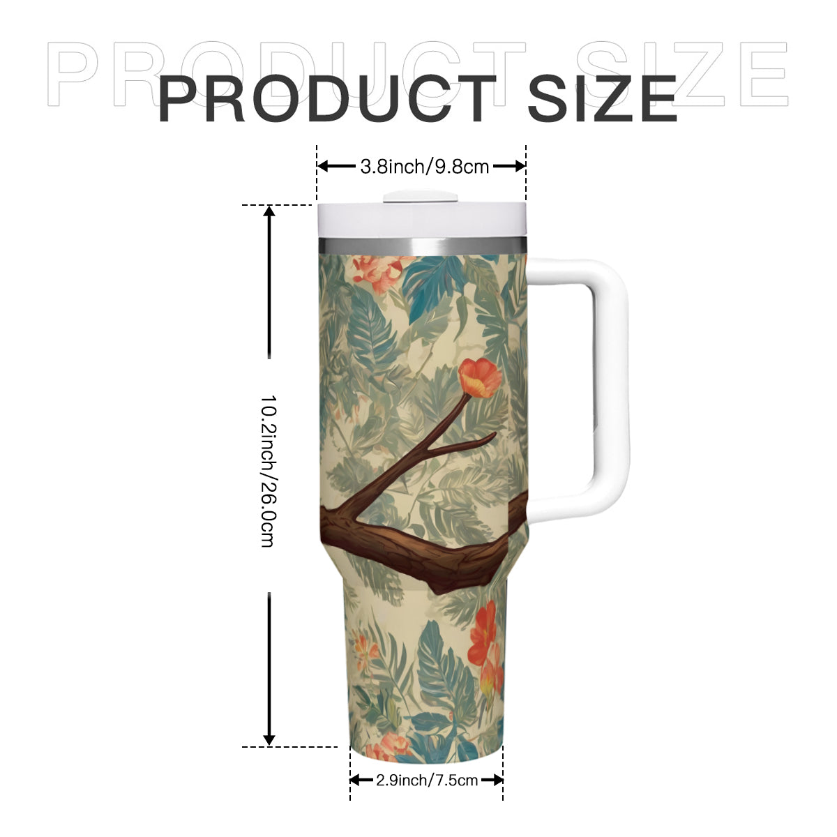 Parrot Design Large Capacity Tumbler with Handle(1100ml/40oz) | Stainless Steel 304