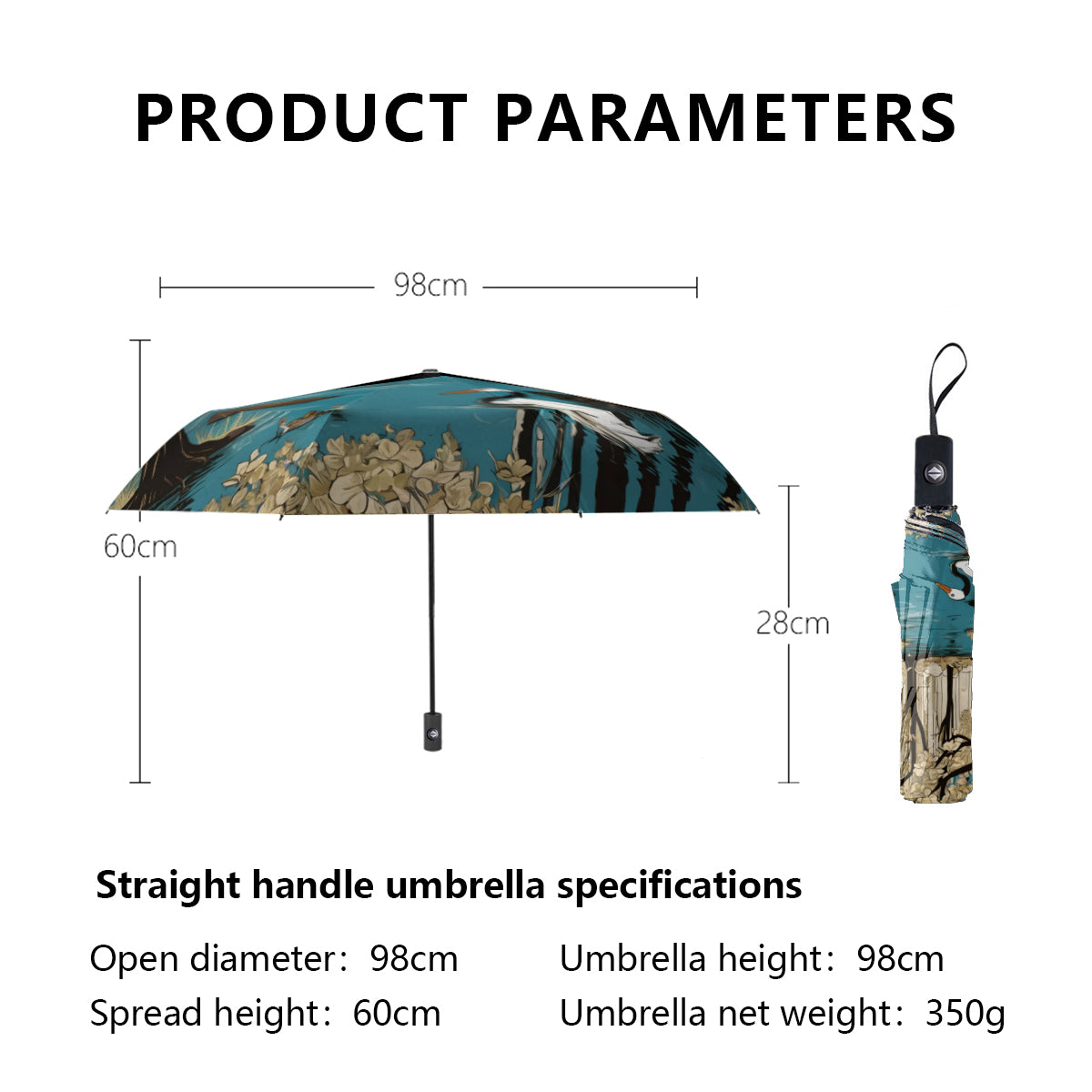 Landscape Wonder Automatic Tri-Fold Black Rubber Umbrella (Outside Printing)|Polyester