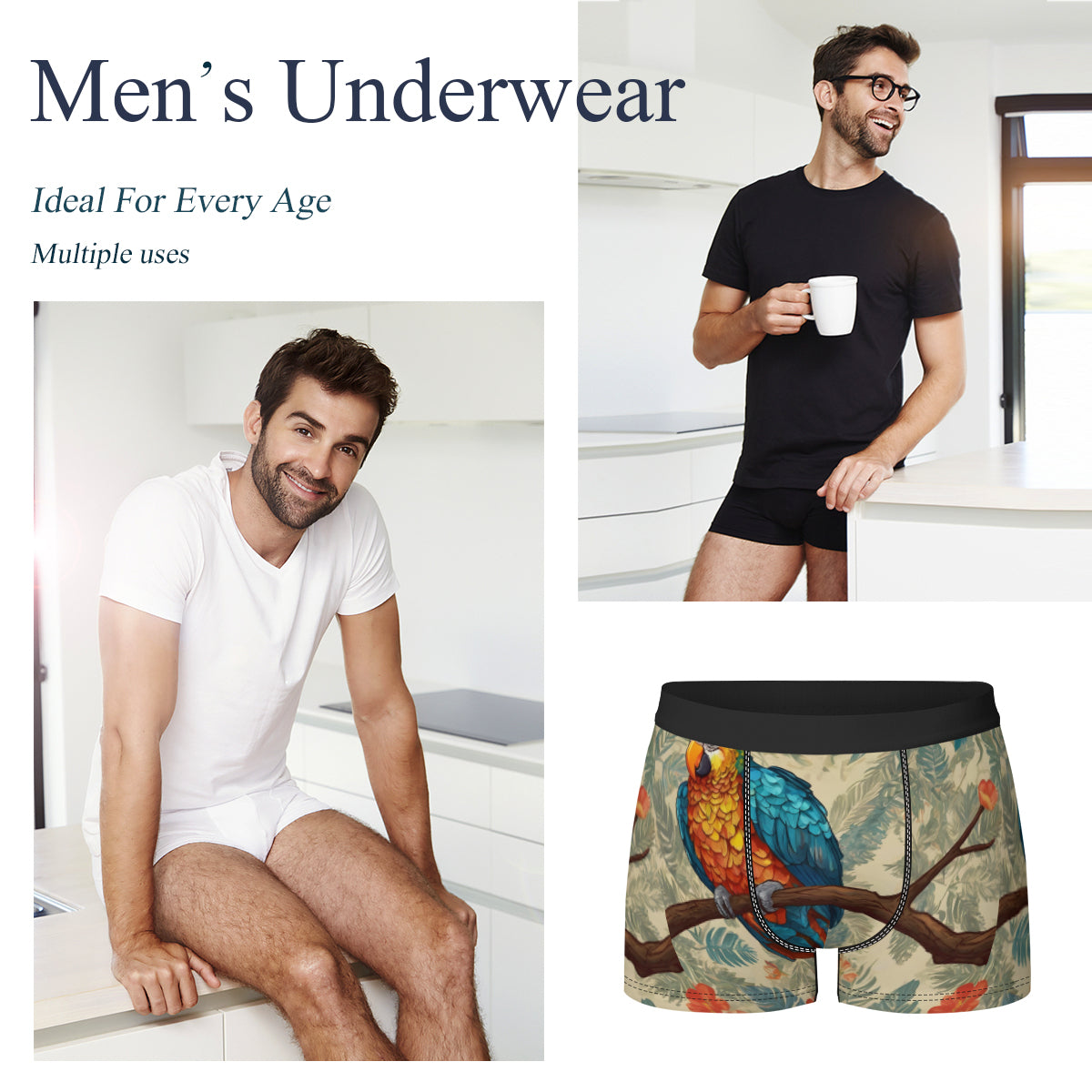 Parrot Design Men's Underwear (Front and Back Design)丨Polyester
