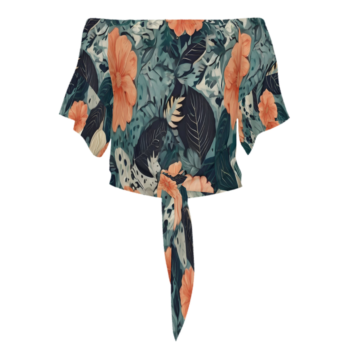 Floral Red Women's One-shoulder Tie short sleeves