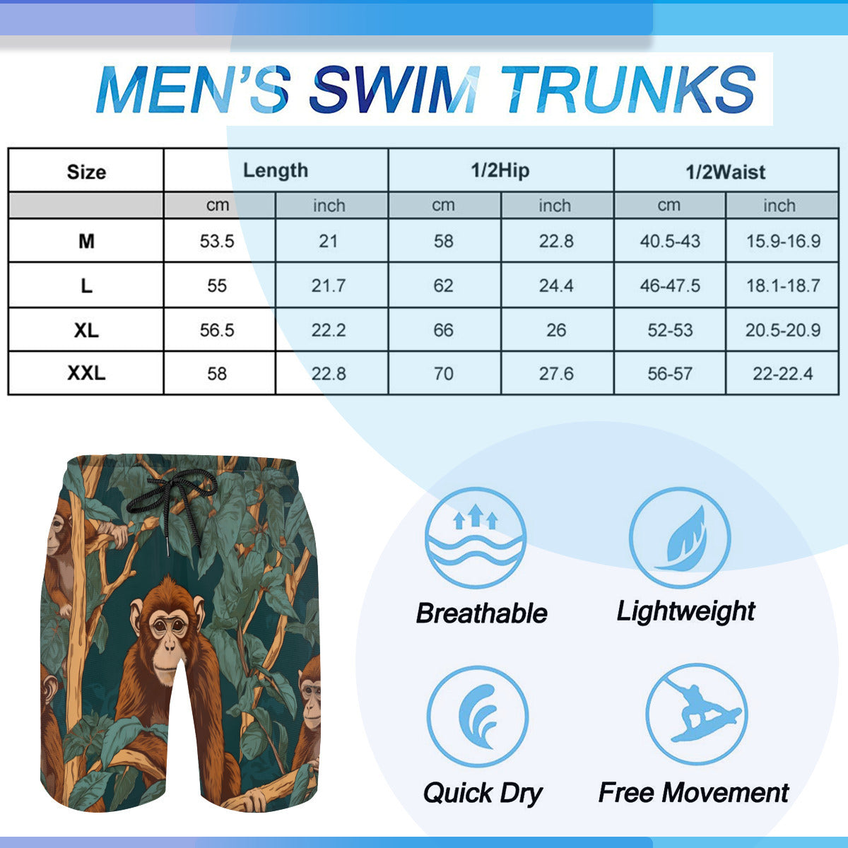 Monkey Vibes Men's Peach Skin Beach Shorts