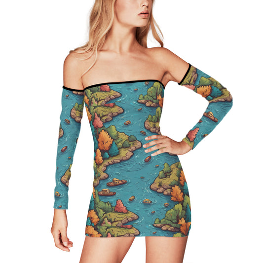 River Front Design Women's Off-shoulder Back Lace-up Dress | Polyester