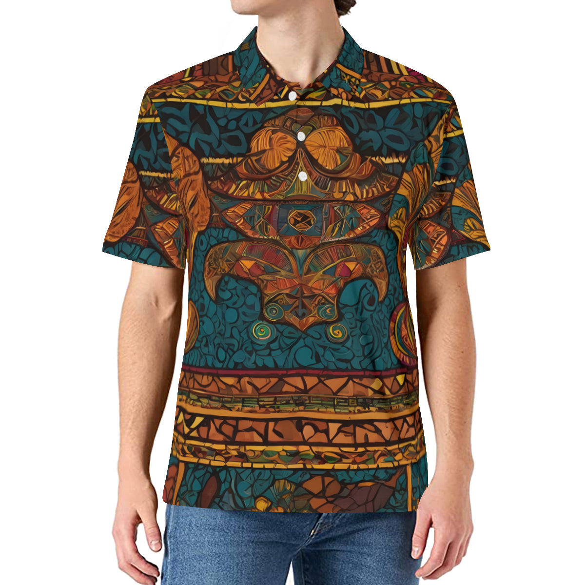 African Design Men's Premium European Size POLO Shirt | 95% Polyester+5% Spandex
