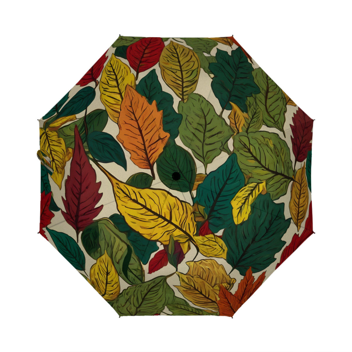 Awesome Leaves Automatic Tri-Fold Black Rubber Umbrella (Outside Printing)|Polyester