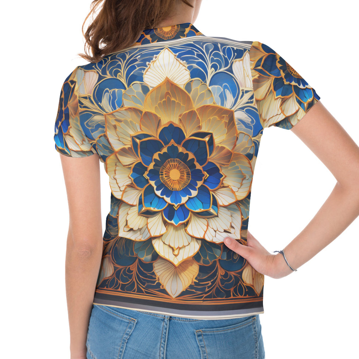 Elegant Floral Women's Short-Sleeved Polo Shirt