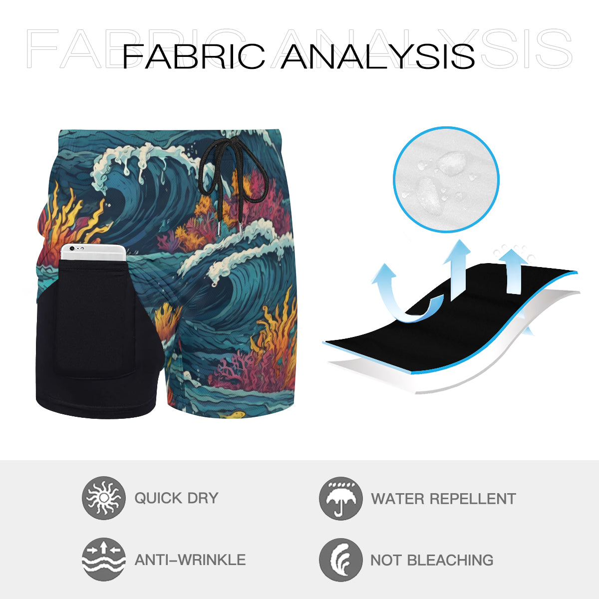 Ocean Waves Short Sports Beach Shorts (Multifaceted Design) | Polyester