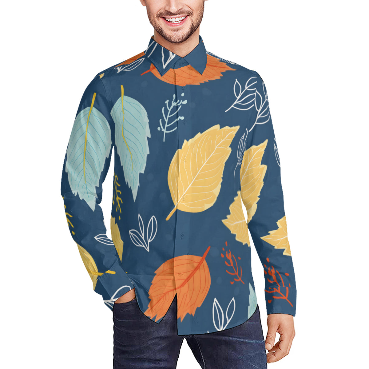 Beautiful Floral Men's Classic Long-Sleeved Shirt | Polyester