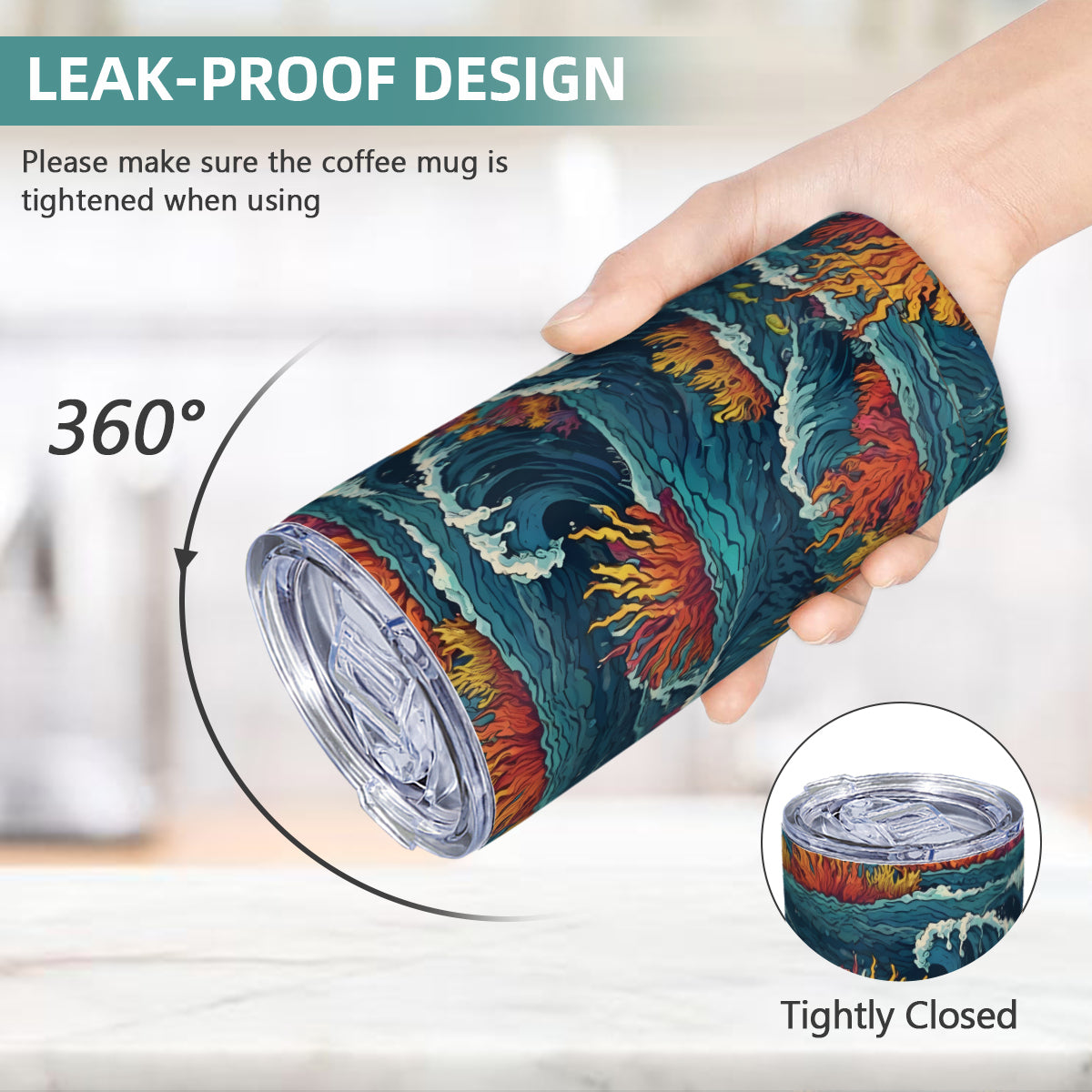 Ocean Waves Outdoor Travel Carry Tumbler (600ml/20oz) | Stainless Steel 304