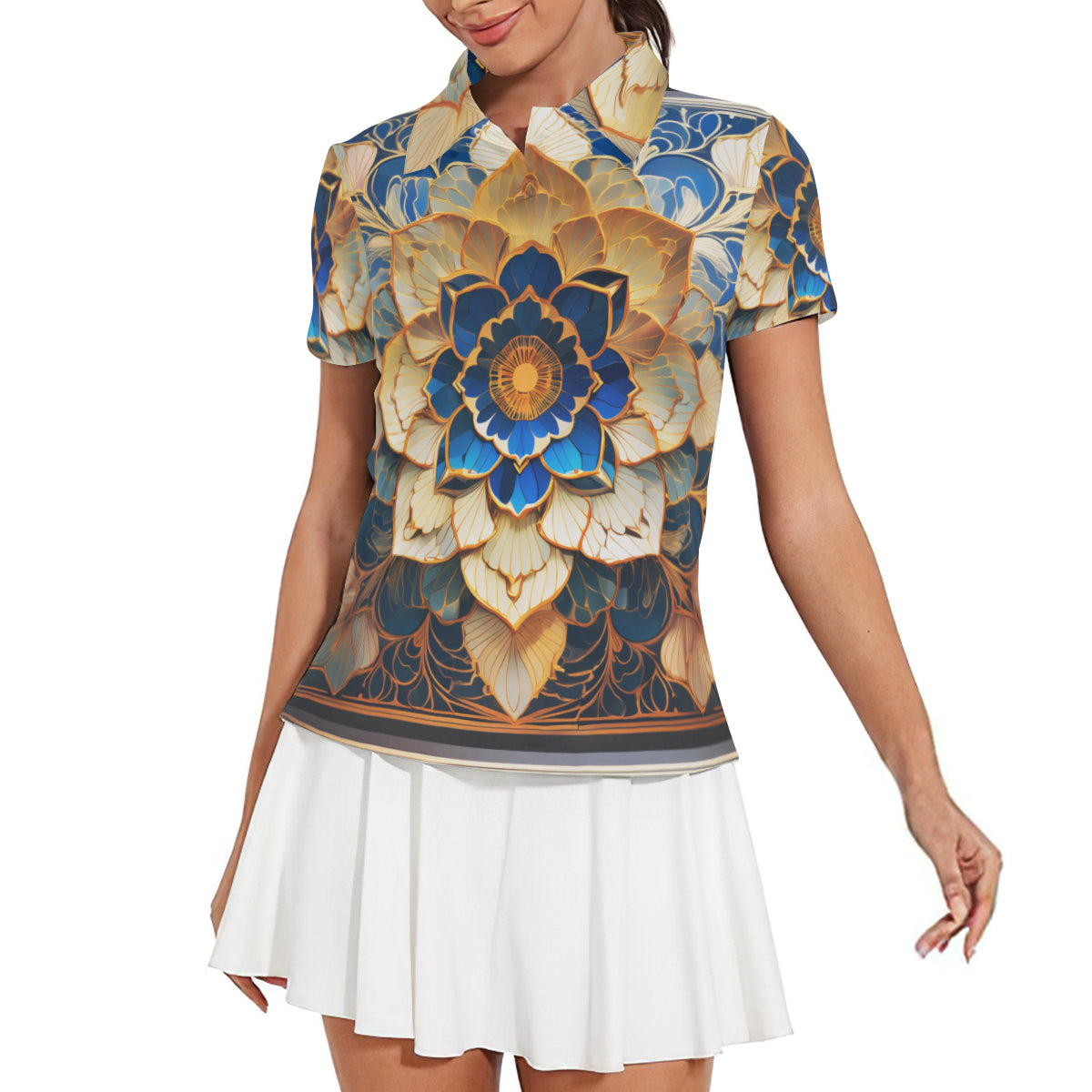 Elegant Floral Women's Short-Sleeved Polo Shirt