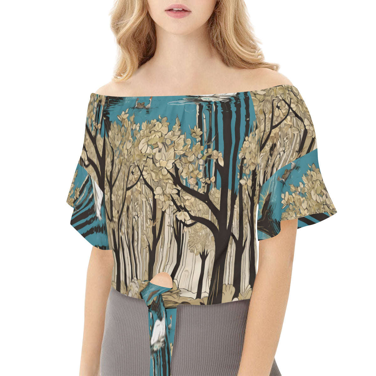 Landscape Wonder Women's One-shoulder Tie Short Sleeves T-shirt