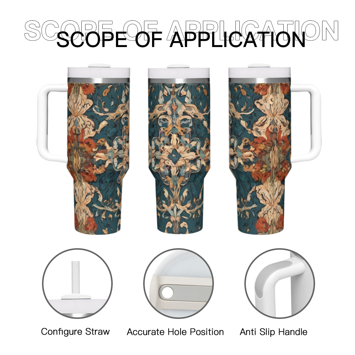 Abstract Design Large Capacity Tumbler with Handle(1100ml/40oz) | Stainless Steel 304