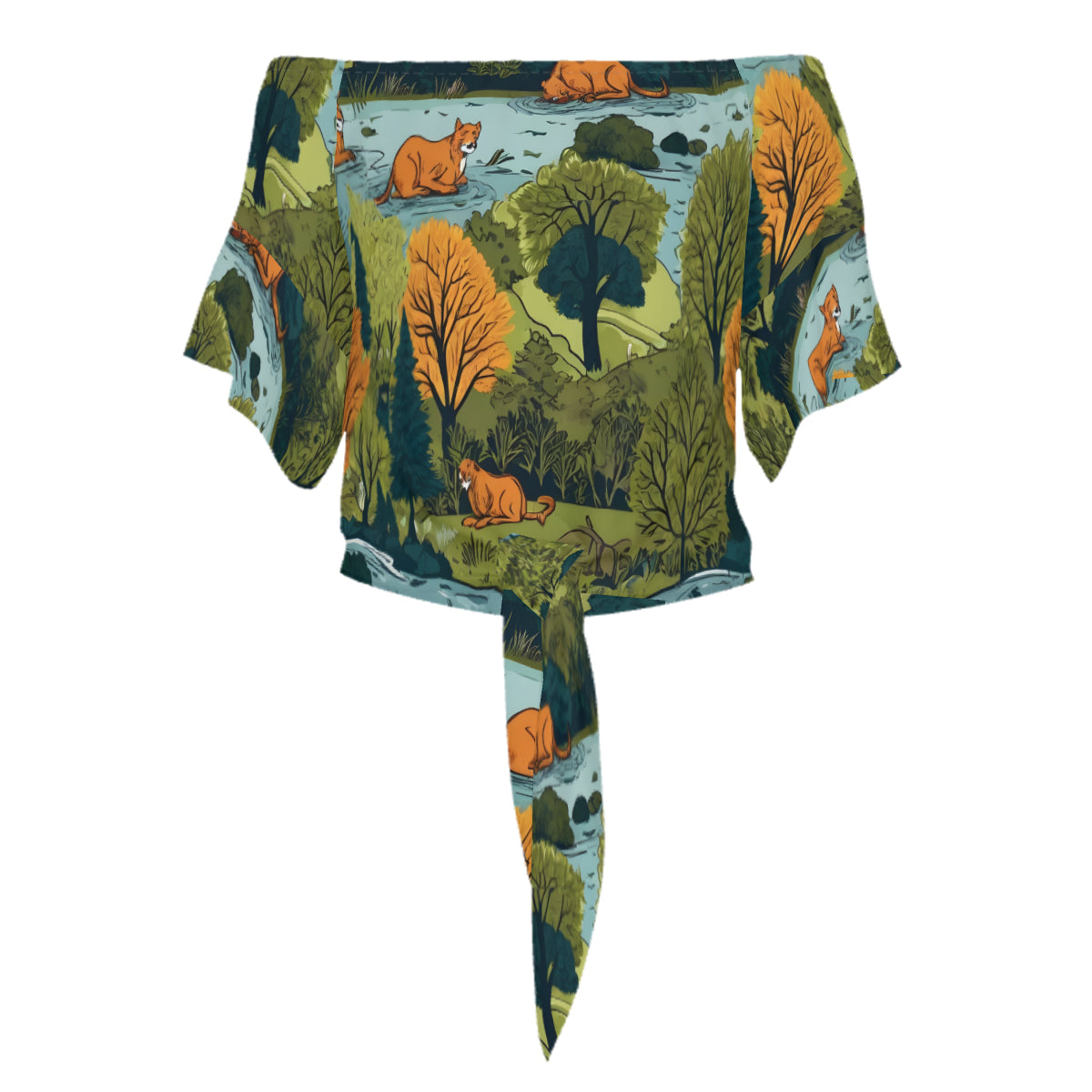 Landscape Wonder Women's One-shoulder Tie Short Sleeves T-shirt | Polyester