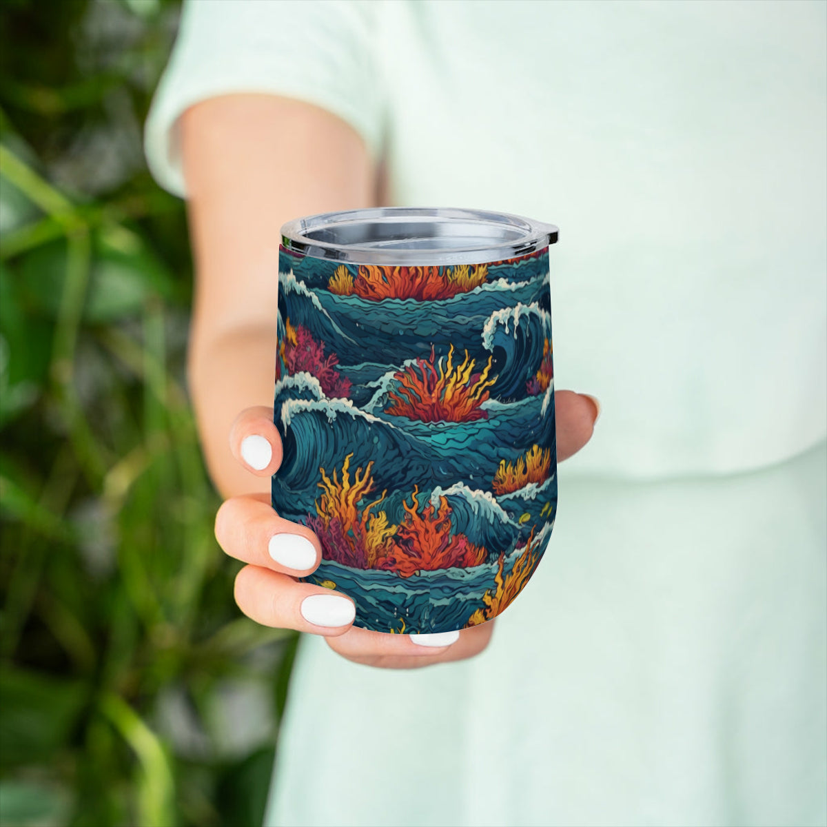 Ocean Waves Stemless Wine Tumbler(350ml/12oz)| Stainless steel 304