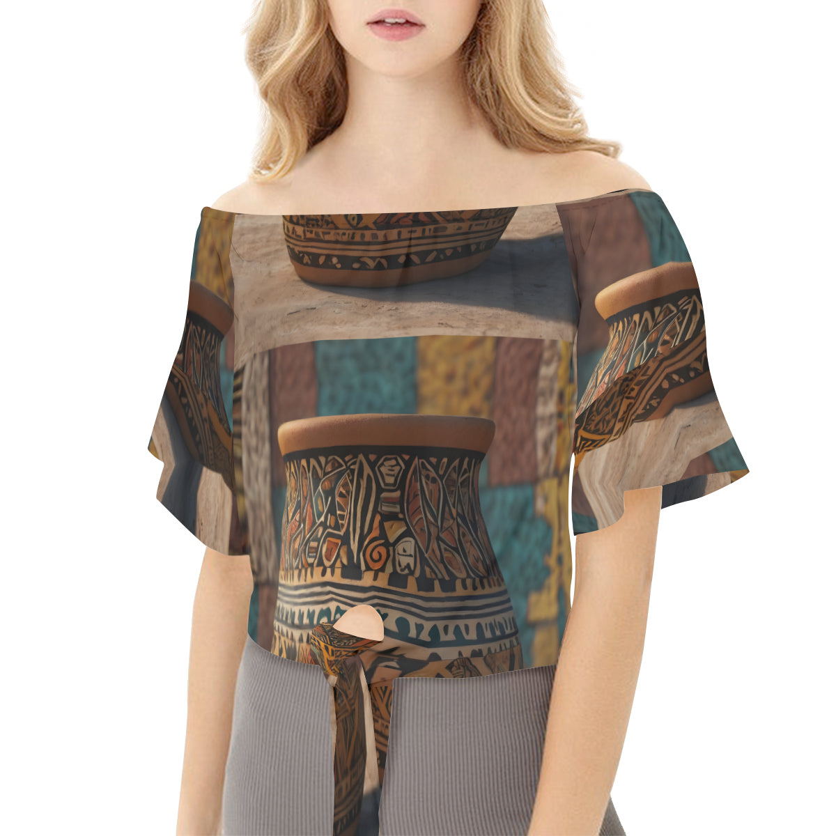 Golden Pot Women's One-shoulder Tie Short Sleeves T-shirt