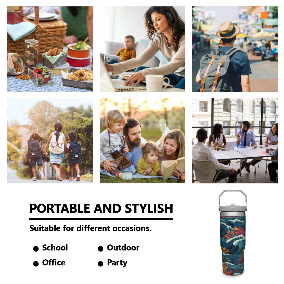 Ocean Waves Personalized Portable Tumbler (880ml/30oz) | Stainless Steel 304