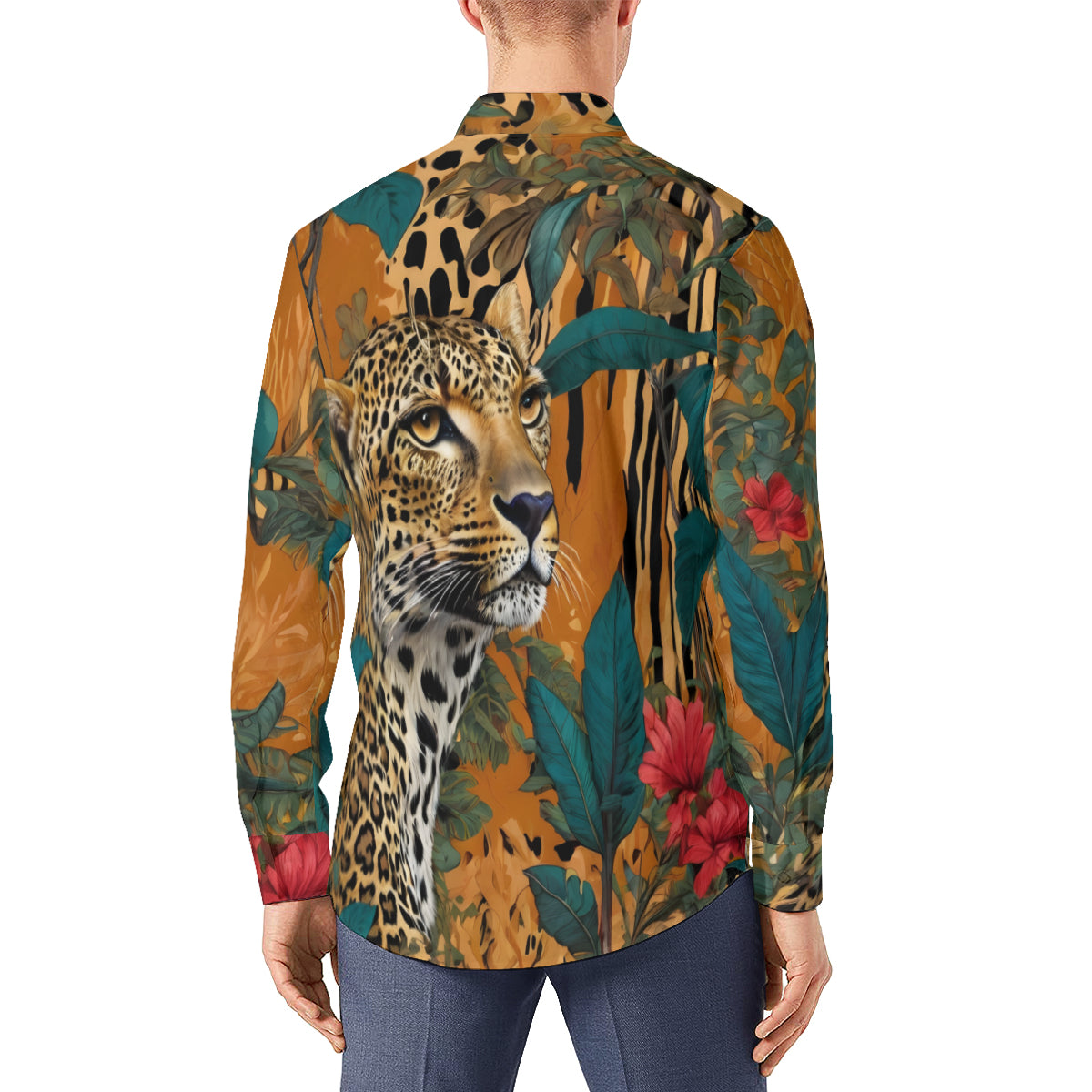 Warrior Leopard Men's Classic Long-Sleeved Shirt | Polyester