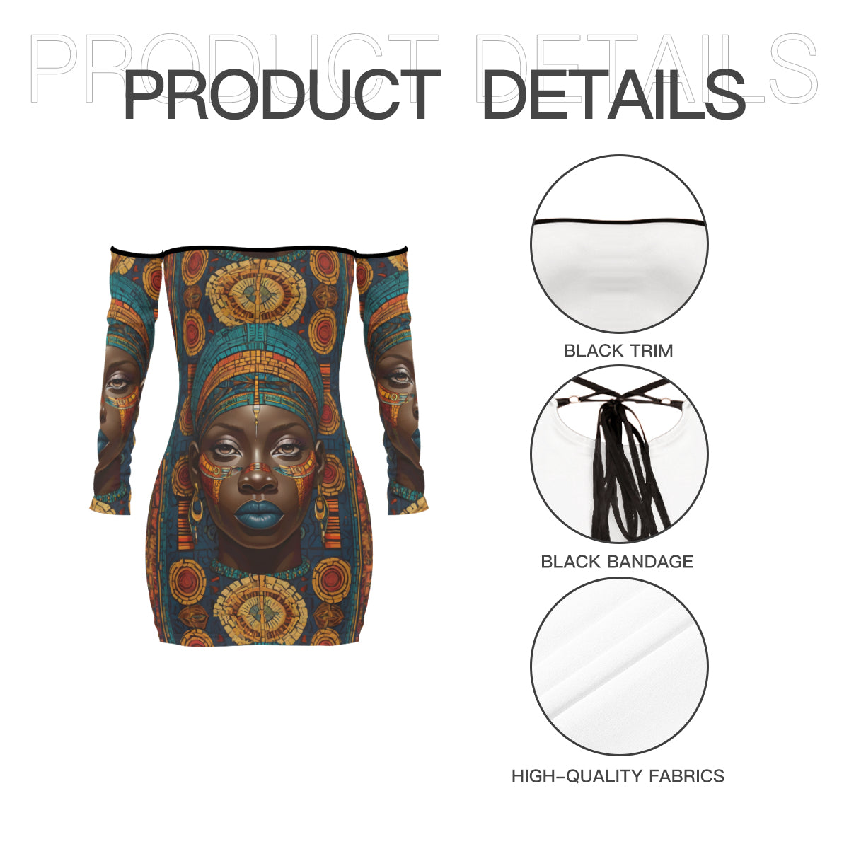 African Image Women's Off-shoulder Back Lace-up Dress | Polyester