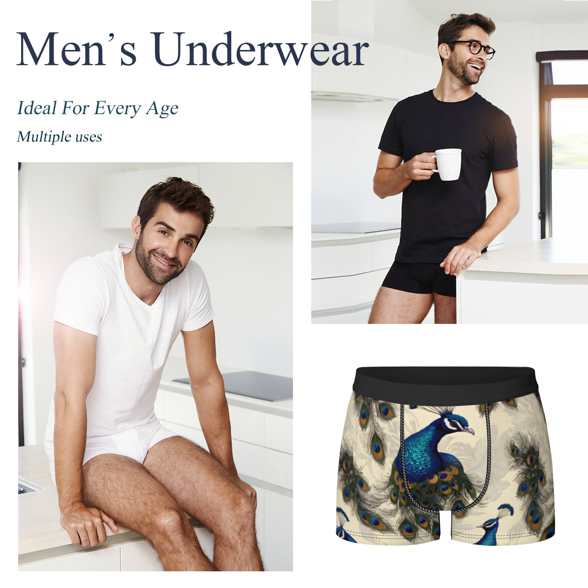 Peacock Design Men's Underwear (Front and Back Design)丨Polyester