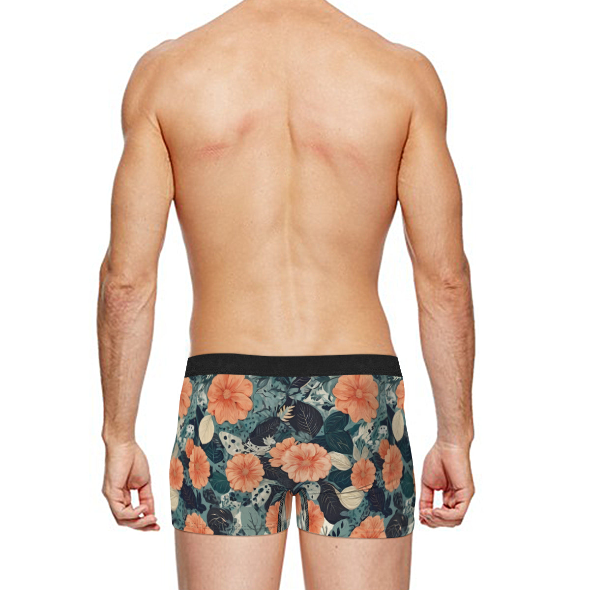 Floral Red Men's Underwear (Front and Back Design)丨Polyester