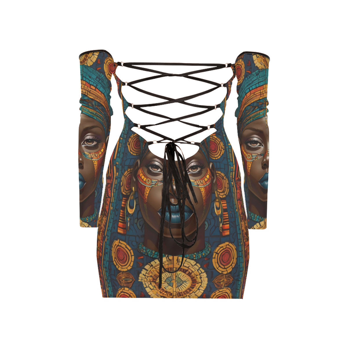 African Image Women's Off-shoulder Back Lace-up Dress | Polyester
