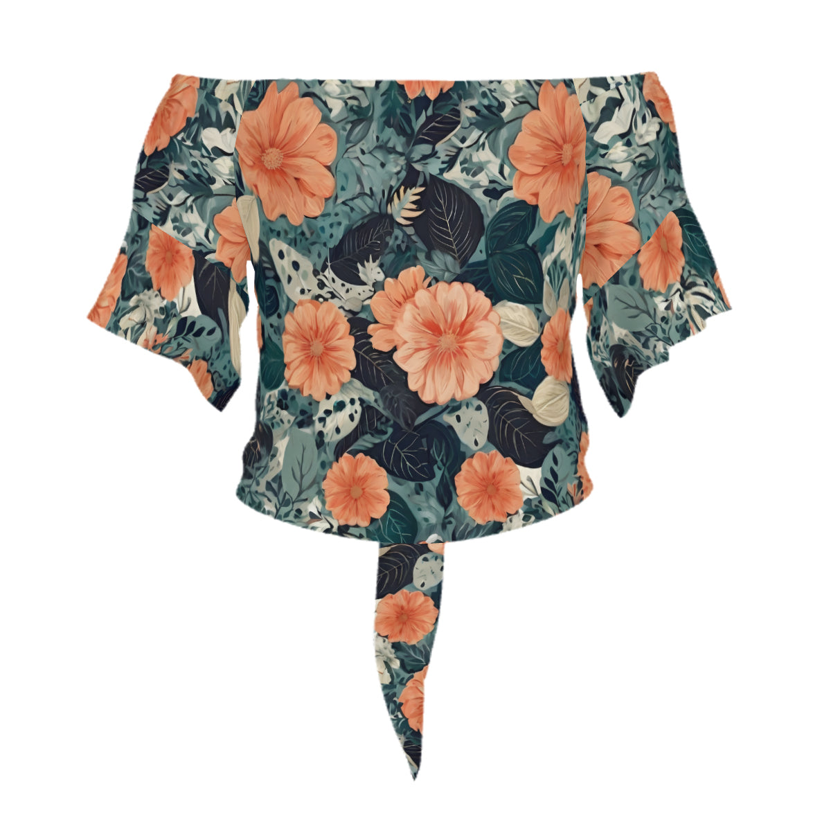 Floral Red Women's One-shoulder Tie Short Sleeves T-shirt